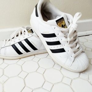 Adidas white leather Superstar sneakers